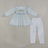 GLP3409 Thanksgiving Day Embroidery Turkey Pumpkin Pie Girls Outfits