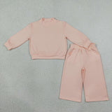 GLP3410 Solid Color Light Pink Middle Neckline Sweater Girls Set
