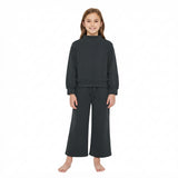 GLP3411 Solid Color Black Mockneck Girls Set