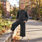 GLP3411 Solid Color Black Mockneck Girls Set