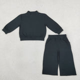 GLP3411 Solid Color Black Mockneck Girls Set