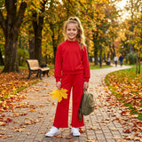 GLP3412 Solid Color Red Middle Neckline Girls Set