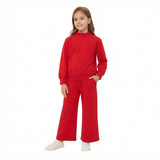 GLP3412 Solid Color Red Middle Neckline Girls Set
