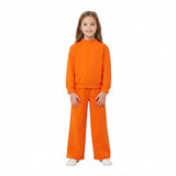 GLP3414 Solid Color Orange Middle Neckline Girls Set