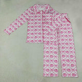 GLP3423 Fall Pumpkin Bows Bows Buttons Adult Women Pajamas Set