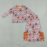 GLP3434 Halloween Pumpkin Bows Scallop Edge Girls Set