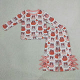 GLP3435 Fall Pumpkin Bows Leopard Scallop Edge Girls Set