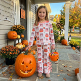 GLP3435 Fall Pumpkin Bows Leopard Scallop Edge Girls Set