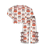 Preorder Samples GLP3435 Fall Pumpkin Bows Scallop Edge Girls Set
