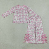GLP3437 Fall Pumpkin Bows Pink Scallop Edge Girls Set