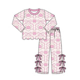 Preorder Samples GLP3437 Fall Pumpkin Bows Pink Scallop Edge Girls Set