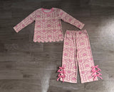 Preorder Samples GLP3437 Fall Pumpkin Bows Pink Scallop Edge Girls Set