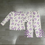 Preorder Samples GLP3438 Fall Pumpkin Bat Bows Purple Scallop Edge Girls Set