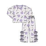Preorder Samples GLP3438 Fall Pumpkin Bat Bows Purple Scallop Edge Girls Set