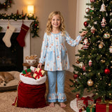 GLP3455 Christmas Santa Stripe Blue Girls Set
