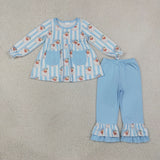 GLP3455 Christmas Santa Stripe Blue Girls Set