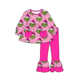 Preorder MOQ 5 Pcs Each Style Christmas Santa Green Animals Pockets Girls Set