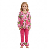 GLP3458 Christmas Green Animals Stripe Rose Red Girls Set