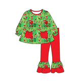 Preorder MOQ 5 Pcs Each Style Christmas Santa Green Animals Pockets Girls Set