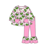 Preorder MOQ 5 Pcs Each Style Christmas Santa Green Animals Pockets Girls Set