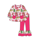 Preorder MOQ 5 Pcs Each Style Christmas Santa Green Animals Pockets Girls Set