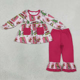 GLP3461 Christmas Green Animals Rose Red Girls Set