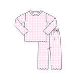 Preorder MOQ 5 Pcs Each Style Colorful Plaid Scallop Edge Girls Outfits