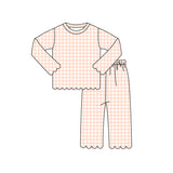 Preorder MOQ 5 Pcs Each Style Colorful Plaid Scallop Edge Girls Outfits