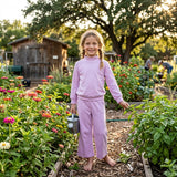 GLP3470 Solid Color Cotton Light Purple Middle Neckline Sweater Girls Set