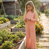 GLP3471 Solid Color Cotton Light Orange Middle Neckline Girls Set