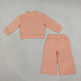 GLP3471 Solid Color Cotton Light Orange Middle Neckline Girls Set