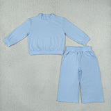 GLP3472 Solid Color Cotton Blue Mockneck Girls Set
