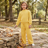 GLP3473 Solid Color Cotton Yellow Mockneck Girls Set