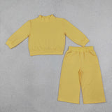 GLP3473 Solid Color Cotton Yellow Mockneck Girls Set