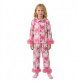 GLP3478 Christmas Santa Bows Rose Red Feather Girls Pajamas Outfits