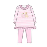 Preorder MOQ 5 Pcs Each Style Fall Pumpkin Dog Pink Stripe Kids Girls Clothes