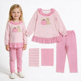 GLP3480 Embroidery Fall Pumpkin Dog Pink Stripe Kids Girls Clothes