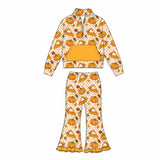 Preorder MOQ 5 Pcs Each Style Fall Pumpkin Pie Flower Pullover Girls Flared Set