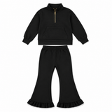 Preorder MOQ 5 Pcs Each Solid Color Sweatshirt Pullover Girls Flared Set