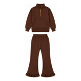 Preorder MOQ 5 Pcs Each Solid Color Sweatshirt Pullover Girls Flared Set