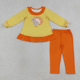 GLP3493 Thanksgiving Day Embroidery Turkey Ruffles Girls Outfits