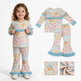 GLP3503 Fall Pumpkin Plaid Ruffles Girls Set