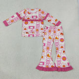 GLP3504 Fall Pumpkin Bows Rose Red Ruffles Girls Set