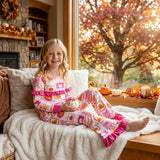 GLP3504 Fall Pumpkin Bows Rose Red Ruffles Girls Set