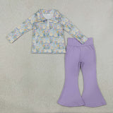GLP3506 Halloween Ghost Purple Zipper Girls Set