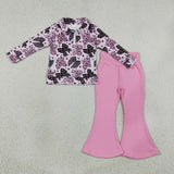 GLP3507 Halloween Bows Pink Zipper Girls Set