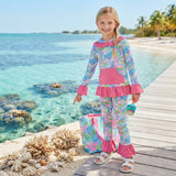 GLP3518 Ocean Coral Flower Girl's Hoodie Set