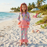 GLP3519 Ocean Coral Flower Orange Girl's Hoodie Set