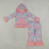 GLP3519 Ocean Coral Flower Orange Girl's Hoodie Set
