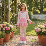 GLP3520 Bows Flower Pink Ruffles Girl's Hoodie Set